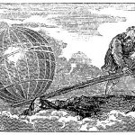 Print of Archimedes using his lever to lift the world.