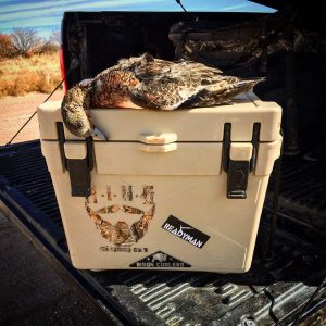 Tan Bison Cooler with a dead duck on it