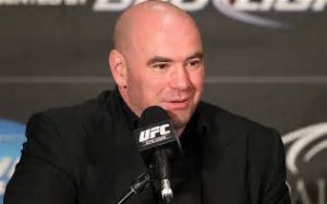 Dana White speaking into a UFC microphone