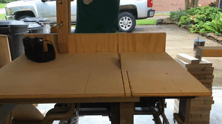 Cutting the Jenga pieces on a table saw